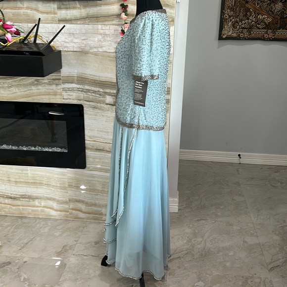 New With Tags Light‎ Blue Brillante by JA Formal Beaded Long Dress. Size M - Picture 5 of 13